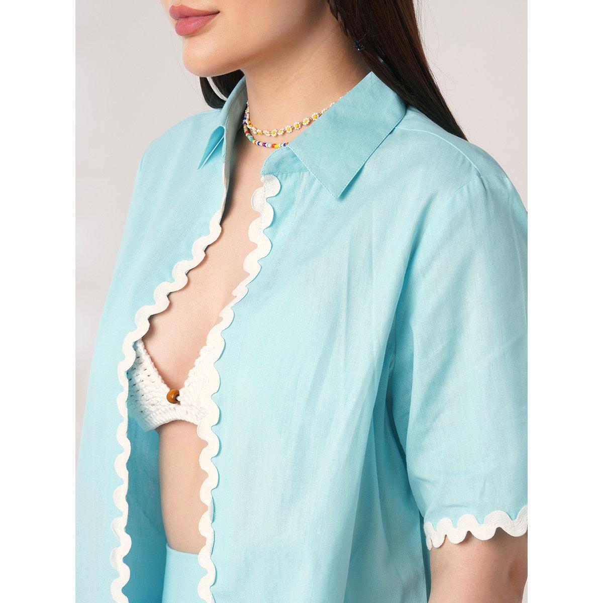 Globus X Styli Blue Lace Insert Shirt and Shorts Co-Ords-women-clothing-coordsets-image-4