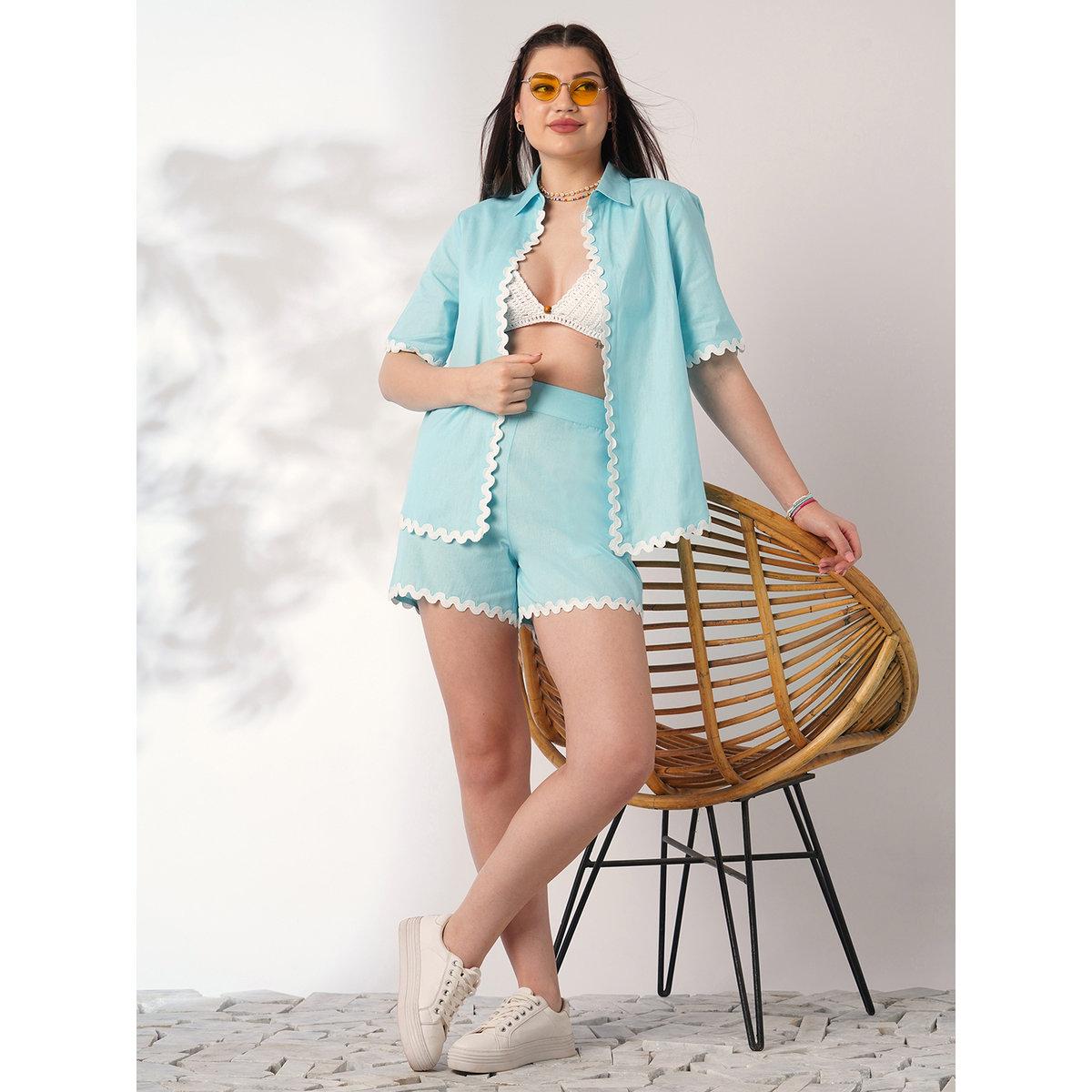Globus X Styli Blue Lace Insert Shirt and Shorts Co-Ords-women-clothing-coordsets-image-6