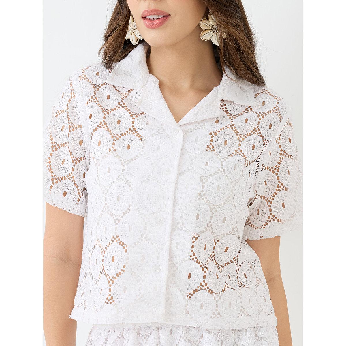 Globus X Styli White  Crochet Shirt and Wide Leg Trousers Co-Ords-women-clothing-coordsets-image-4