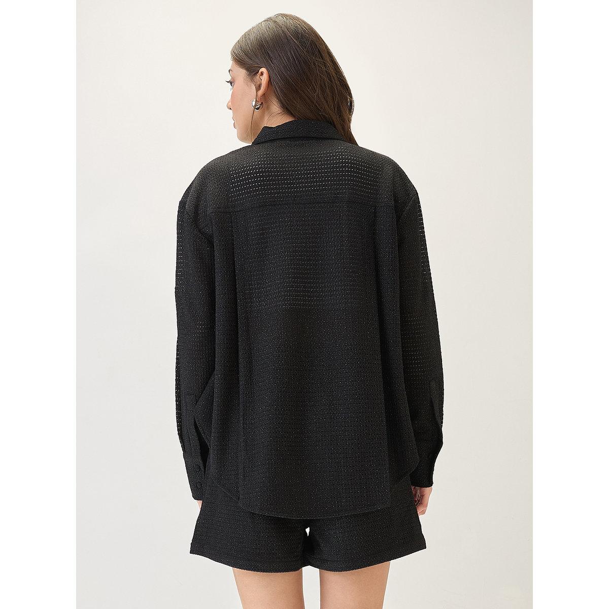 طقم منسق من شورت وبلوزة بتفاصيل بارزة الملمس-women-clothing-coordsets-image-3