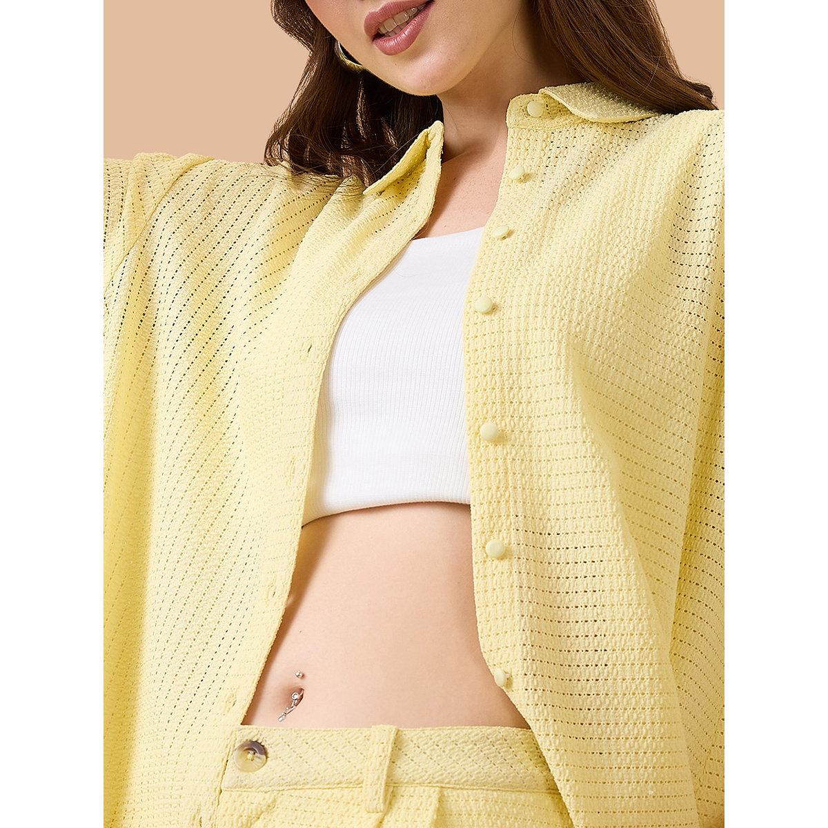 Globus X Styli Yellow Crochet Knit Shirt and Shorts Co-Ords-women-clothing-coordsets-image-4