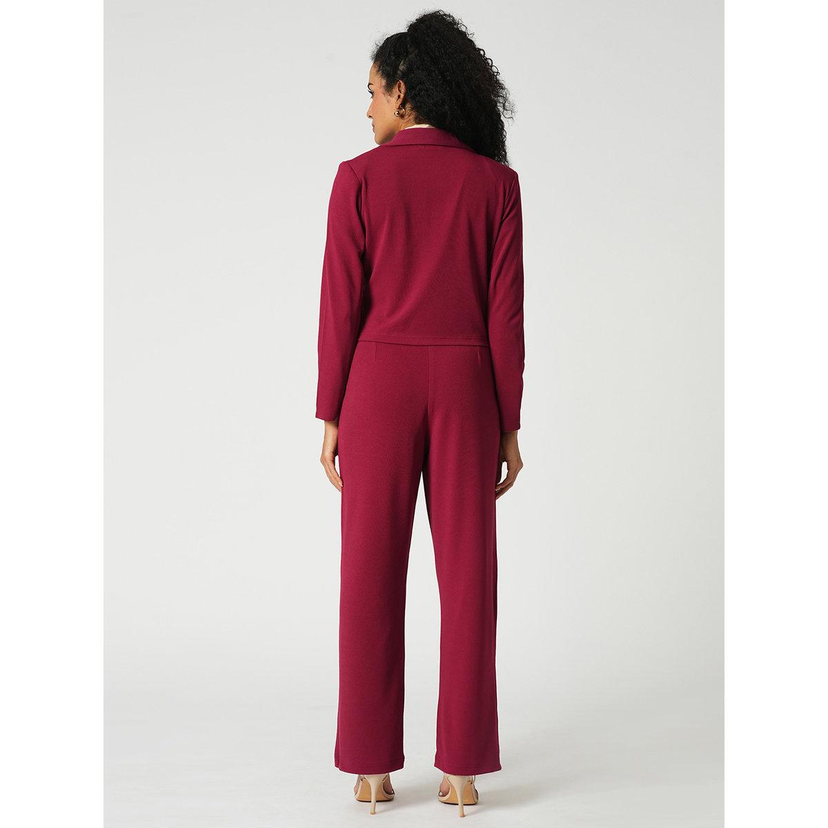 Globus X Styli Maroon Stretchable Crop Blazer and Trousers Workwear Co-Ords-women-clothing-coordsets-image-3