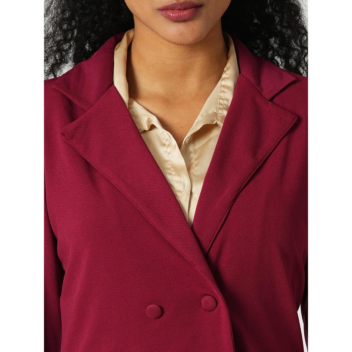 Globus X Styli Maroon Stretchable Crop Blazer and Trousers Workwear Co-Ords-women-clothing-coordsets-image-4