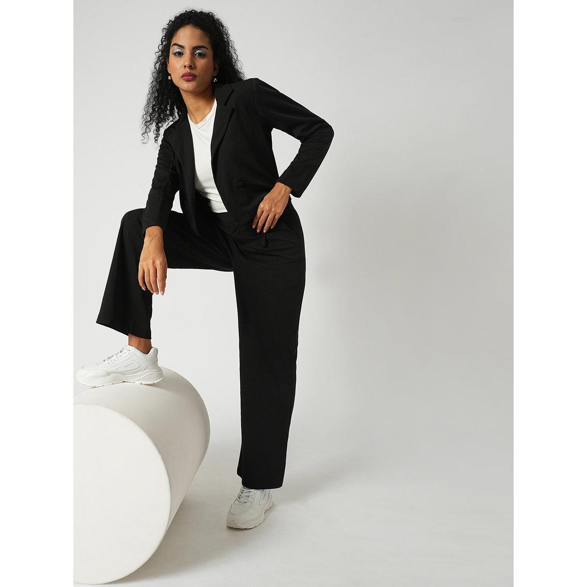 Globus X Styli Black Stretchable Crop Blazer and Trousers Workwear Co-Ords-women-clothing-coordsets-image-1