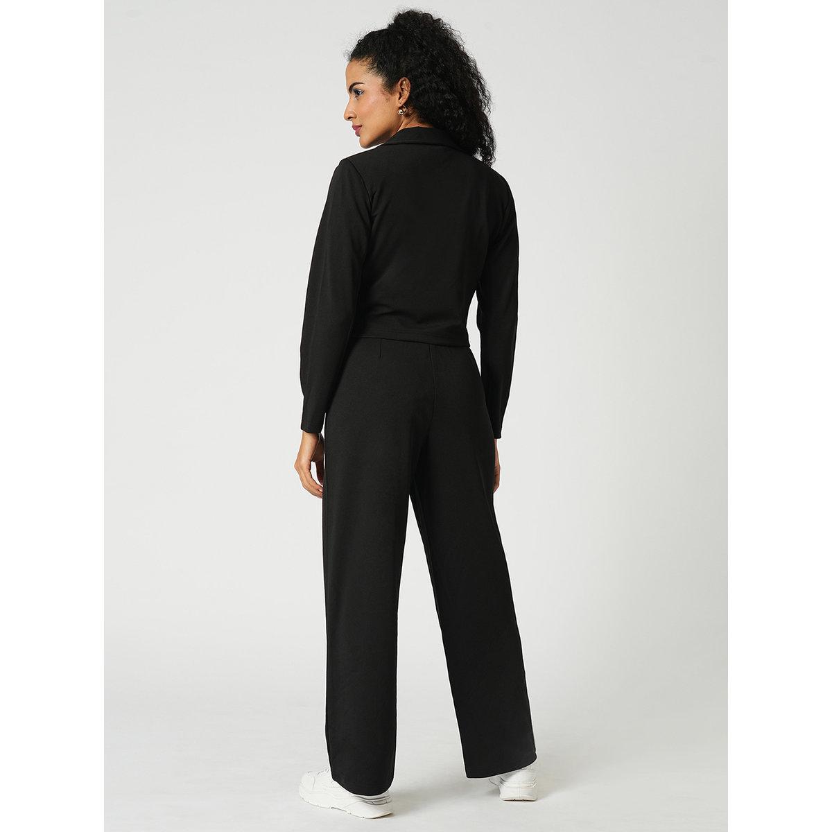 Globus X Styli Black Stretchable Crop Blazer and Trousers Workwear Co-Ords-women-clothing-coordsets-image-3