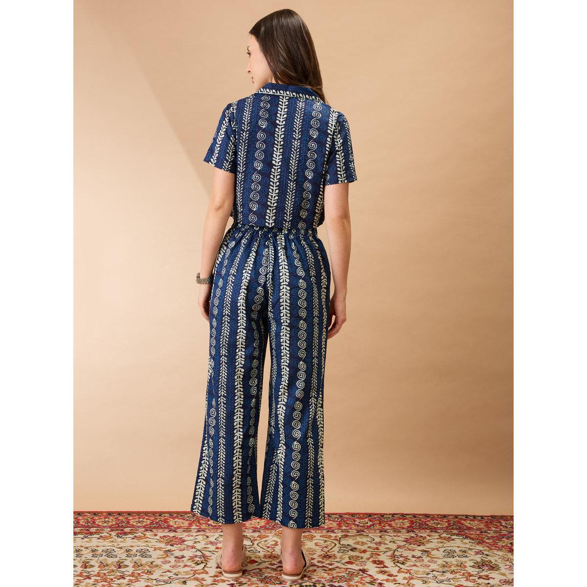 Globus X Styli Blue Ethnic Print Crop Shirt and Pants Co-Ords-women-clothing-coordsets-image-3