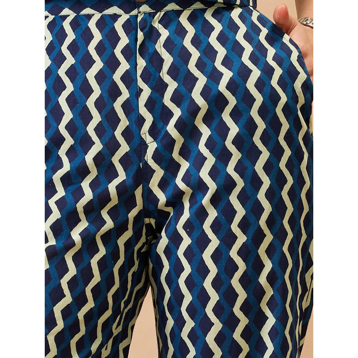 Globus X Styli Blue Chevron Print Crop Shirt and Pants Co-Ords-women-clothing-coordsets-image-5