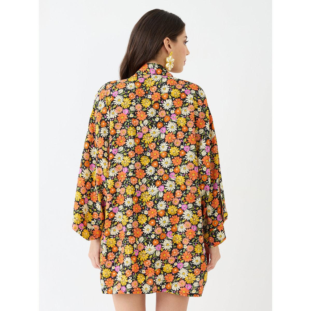 Globus X Styli Multi Floral Print Crop Top, Shorts and Shrug Co-Ords-women-clothing-coordsets-image-3