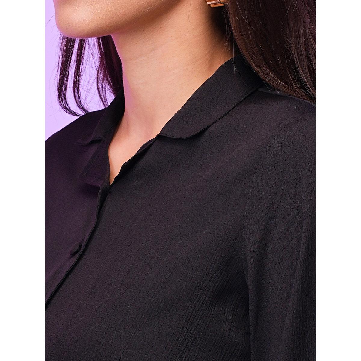Globus X Styli Black Front Tie Up Shirt and Palazzos Co-Ords-women-clothing-coordsets-image-4