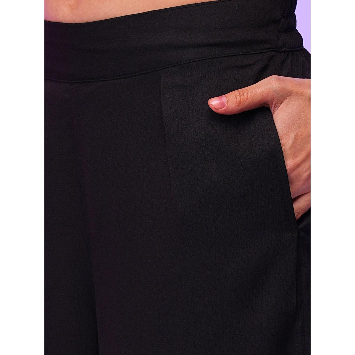 Globus X Styli Black Front Tie Up Shirt and Palazzos Co-Ords-women-clothing-coordsets-image-5