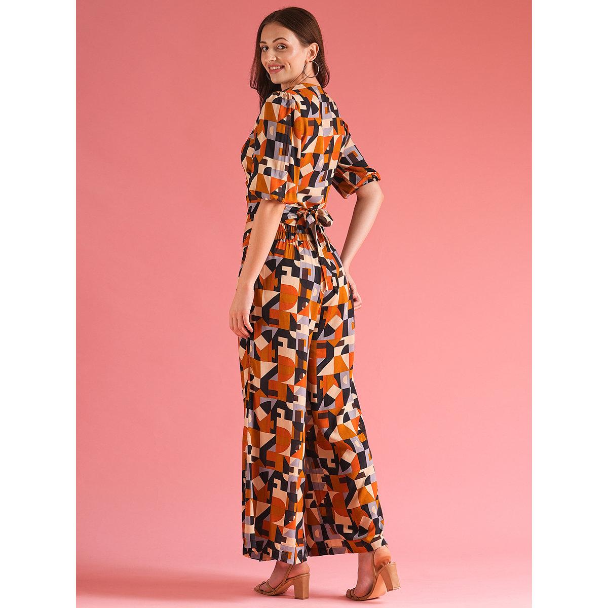 Globus X Styli Multi Abstract Wrap Top and Palazzos Co-Ords-women-clothing-coordsets-image-3