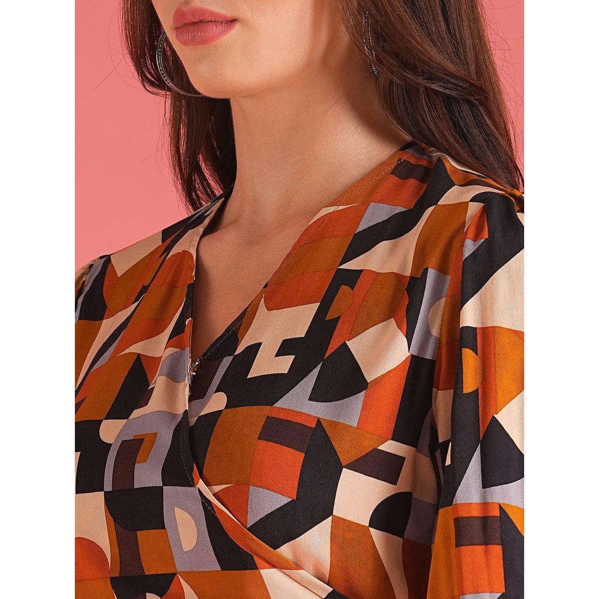 Globus X Styli Multi Abstract Wrap Top and Palazzos Co-Ords-women-clothing-coordsets-image-4