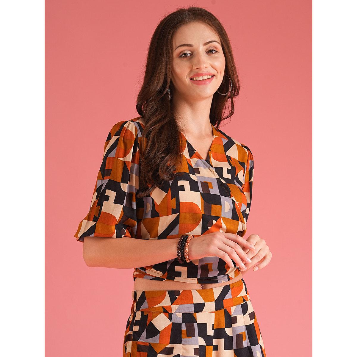 Globus X Styli Multi Abstract Wrap Top and Palazzos Co-Ords-women-clothing-coordsets-image-6