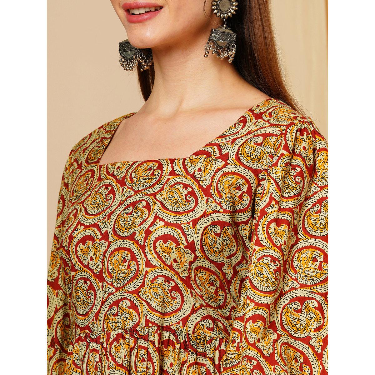 Globus X Styli Multi Square Neck Ethnic Motifs Fusion Mini Dress-women-clothing-dresses-image-4