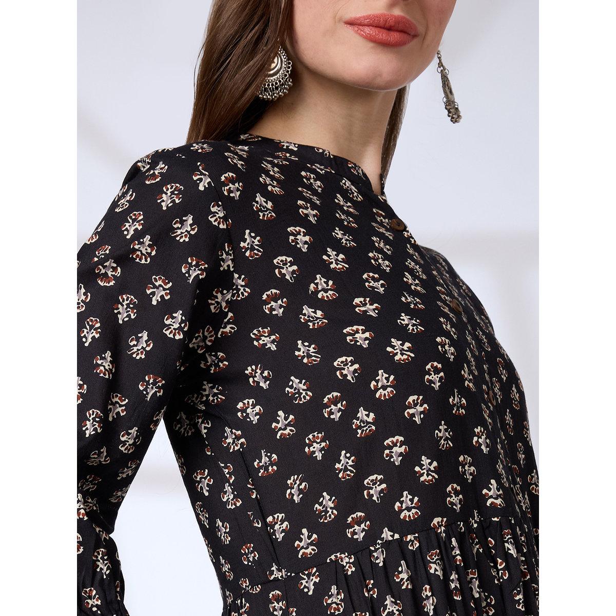 Globus X Styli Black Cotton Ethnic Print Workwear Maxi Dress-women-clothing-dresses-image-4