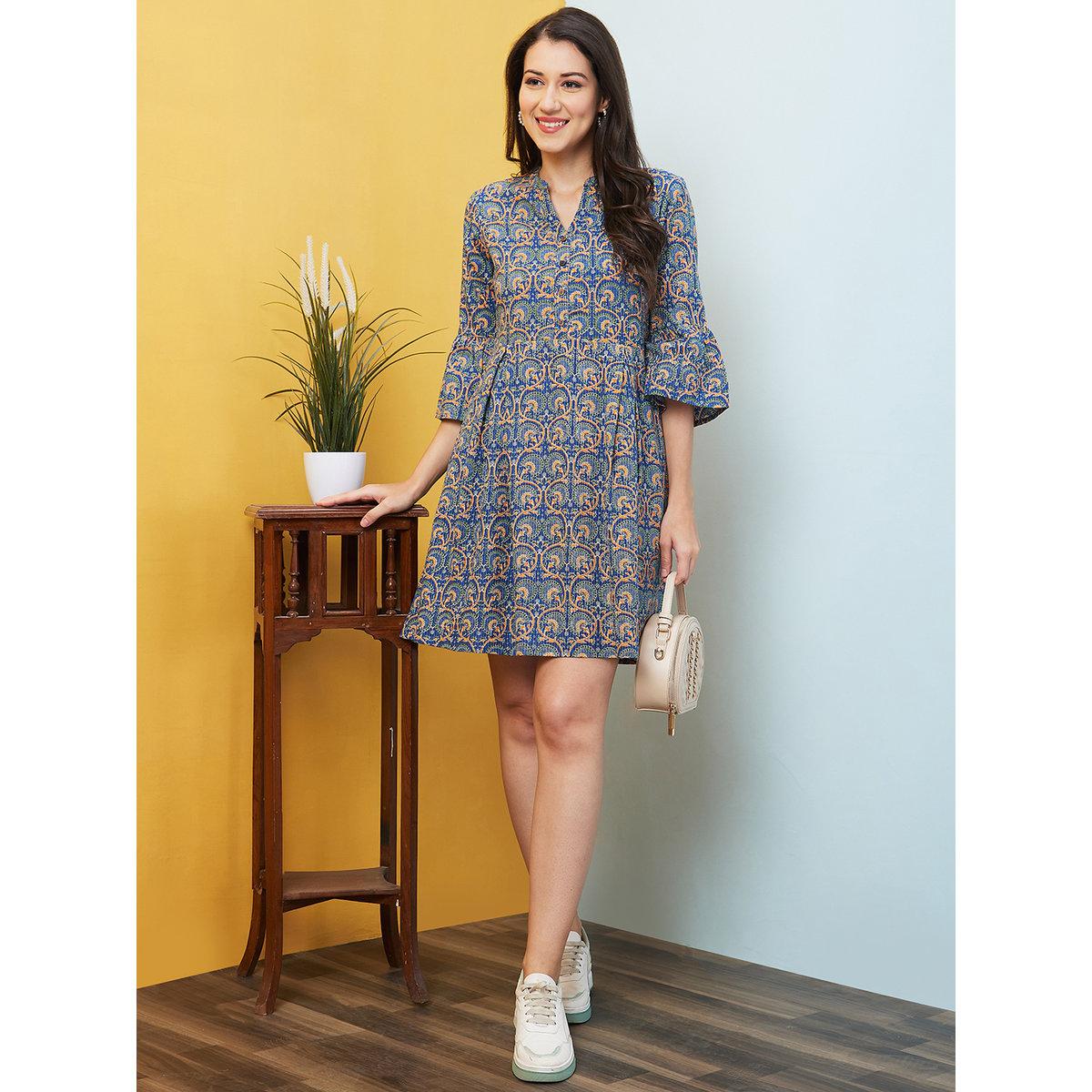 Globus X Styli Blue All Over Print Mini Dress-women-clothing-dresses-image-1