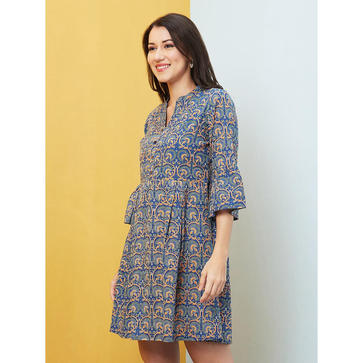 Globus X Styli Blue All Over Print Mini Dress-women-clothing-dresses-image-2