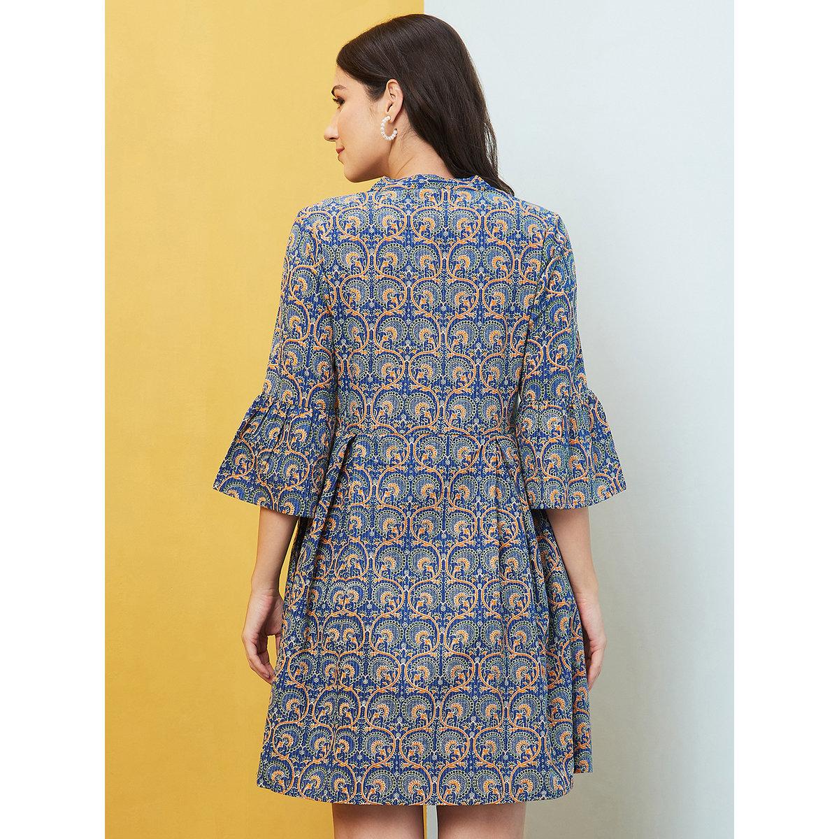 Globus X Styli Blue All Over Print Mini Dress-women-clothing-dresses-image-3