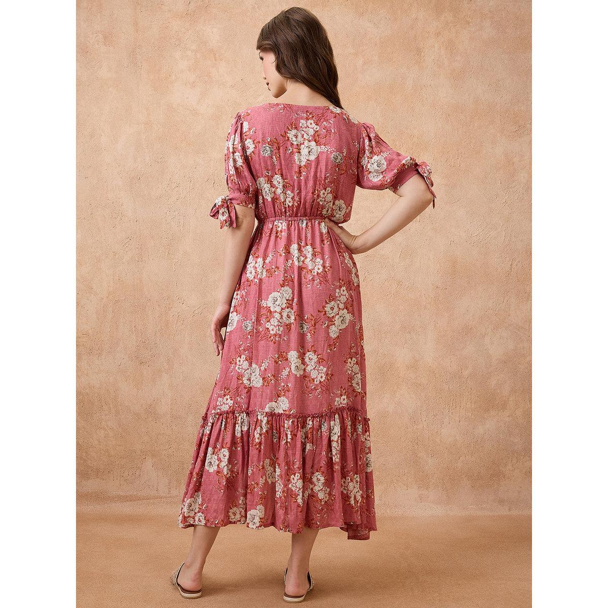 Globus X Styli Pink Floral Print Fusion Midi Dress-women-clothing-dresses-image-3