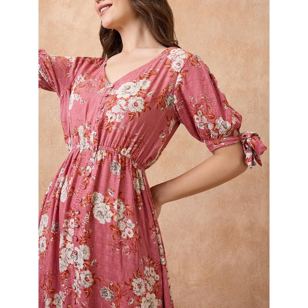 Globus X Styli Pink Floral Print Fusion Midi Dress-women-clothing-dresses-image-5