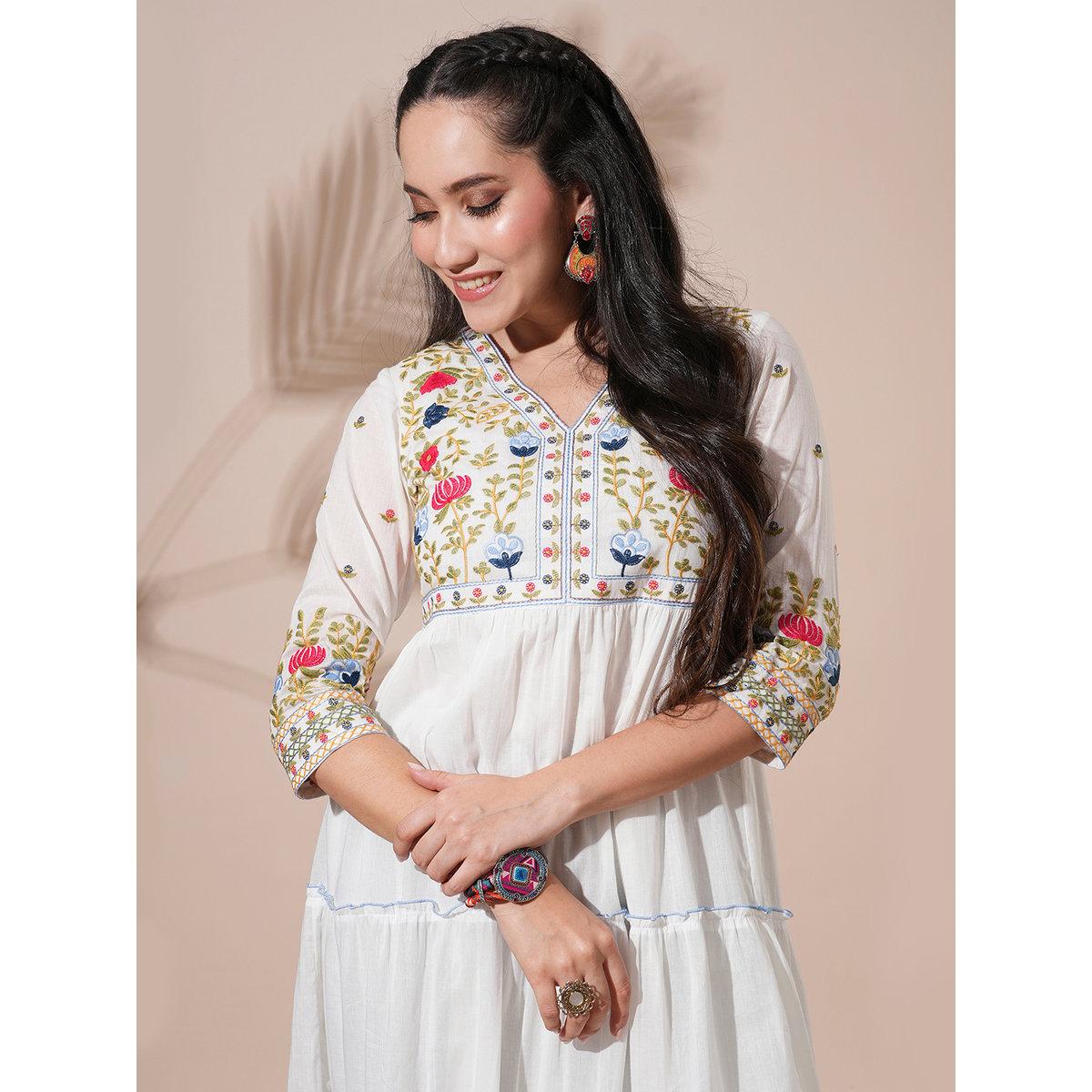 Globus X Styli White Embroidered Yoke Festive Midi Dress-women-clothing-dresses-image-5