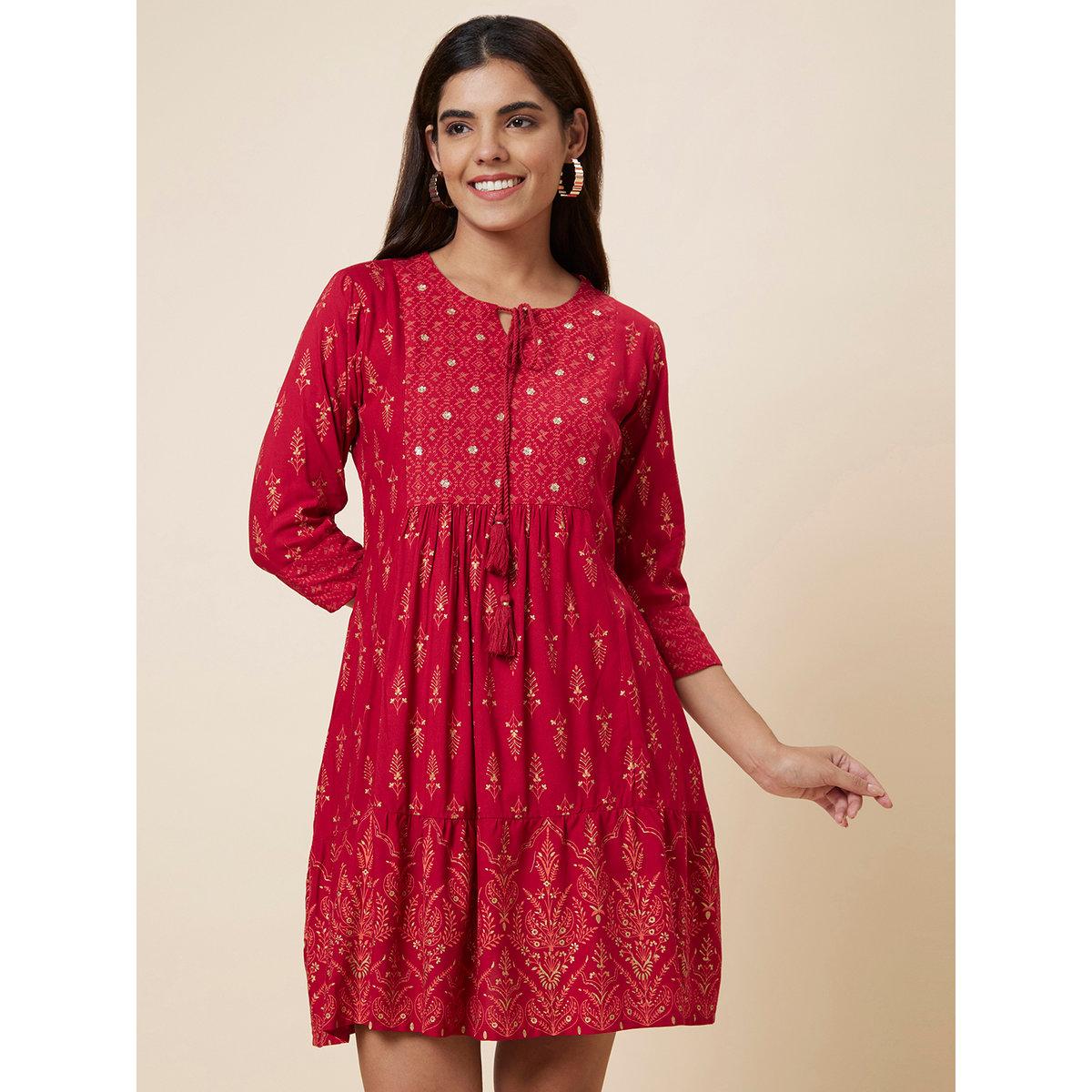 Globus X Styli Red Sequin Printed Mini Dress-women-clothing-dresses-image-2