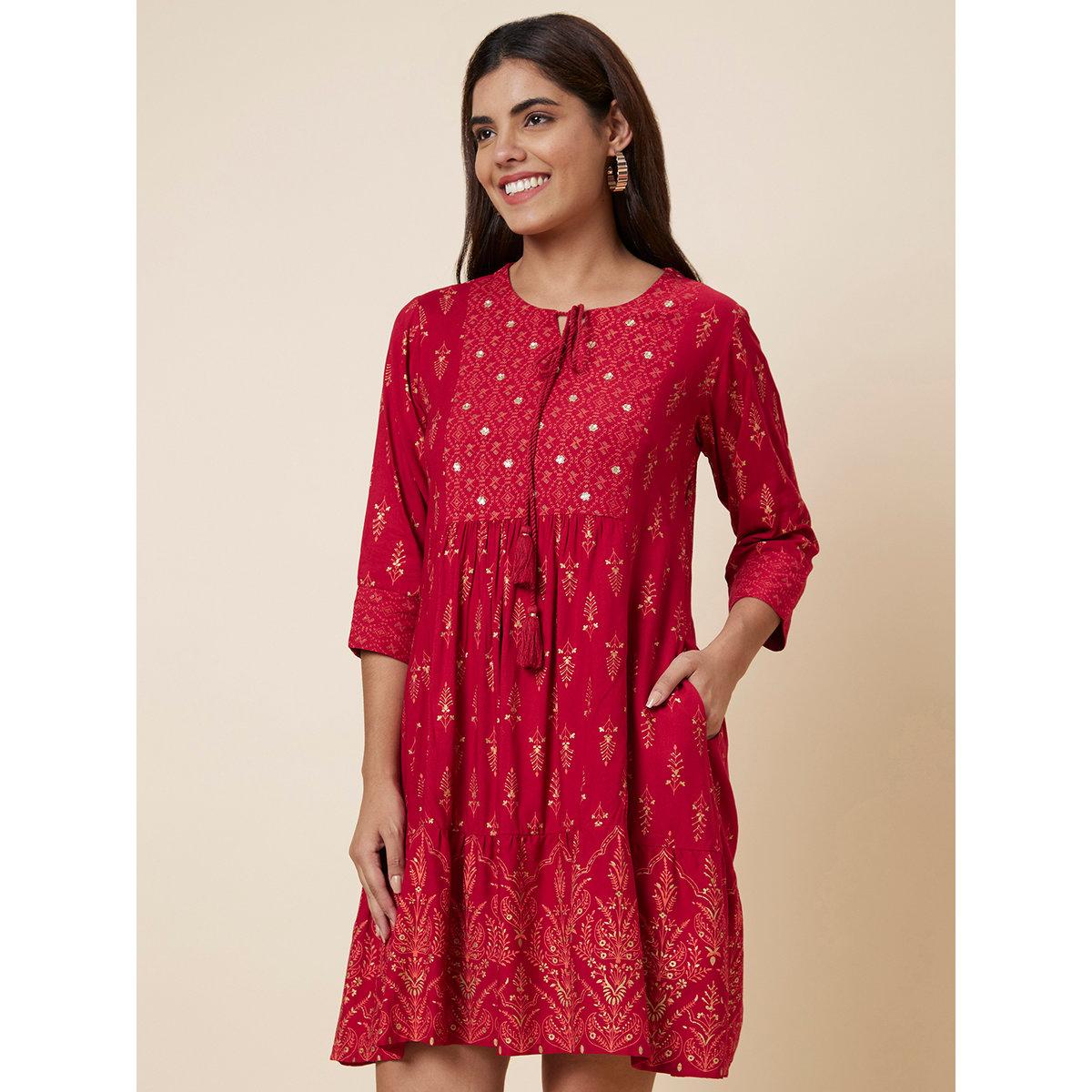 Globus X Styli Red Sequin Printed Mini Dress-women-clothing-dresses-image-4
