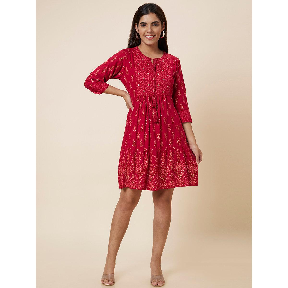 Globus X Styli Red Sequin Printed Mini Dress-women-clothing-dresses-image-6