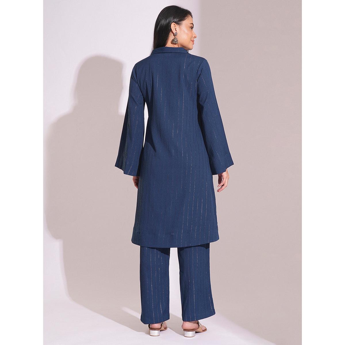 طقم من بنطال وكورتا بتفاصيل لامعة-women-clothing-ethnicwear-kurtasets-image-3