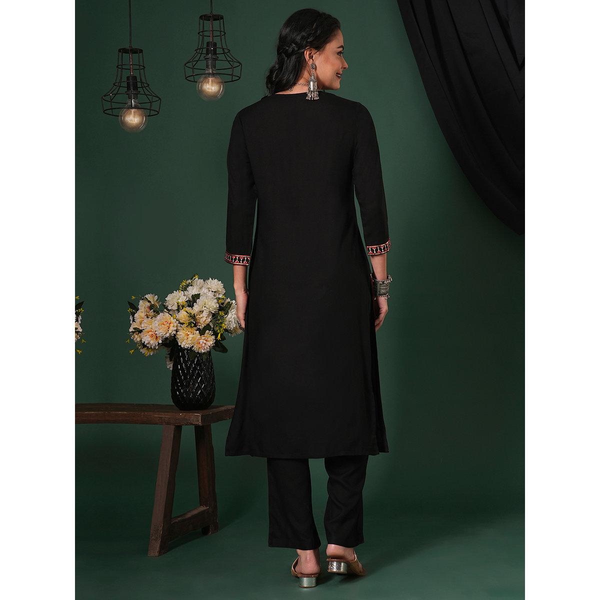 Globus X Styli Black Sequined Embroidered Yoke Kurta and Pants Set-women-clothing-ethnicwear-kurtasets-image-3