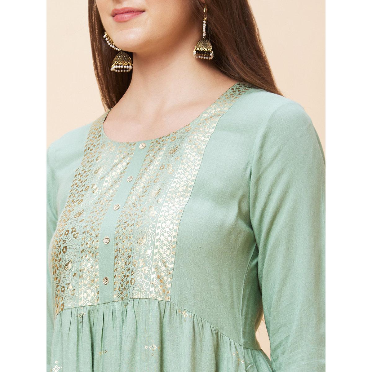 كورتا بتفاصيل طباعة باللون الذهبية-women-clothing-ethnicwear-kurtas-image-5