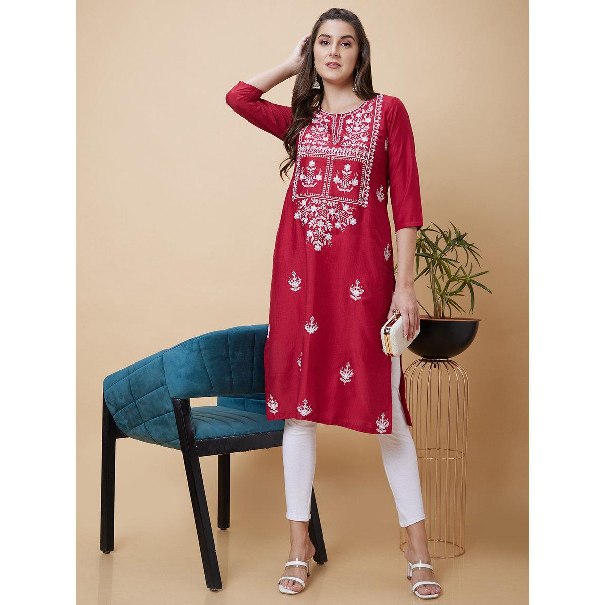 كورتا بقصة مُستقيمة وتفاصيل مُطرزة-women-clothing-ethnicwear-kurtas-image-6