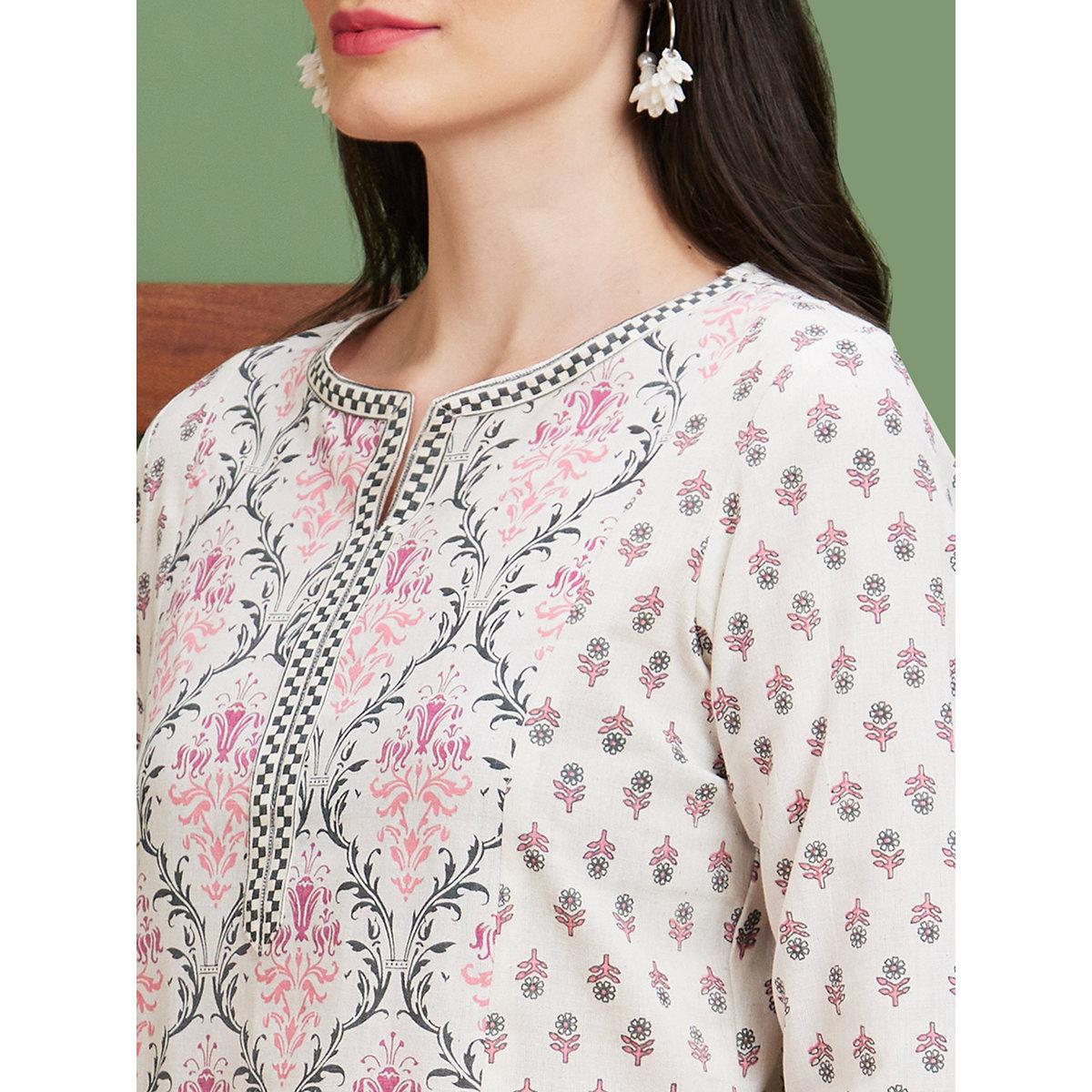 Globus X Styli Off White Ethnic Motifs Side Slits Paneled Straight Kurta-women-clothing-ethnicwear-kurtas-image-4