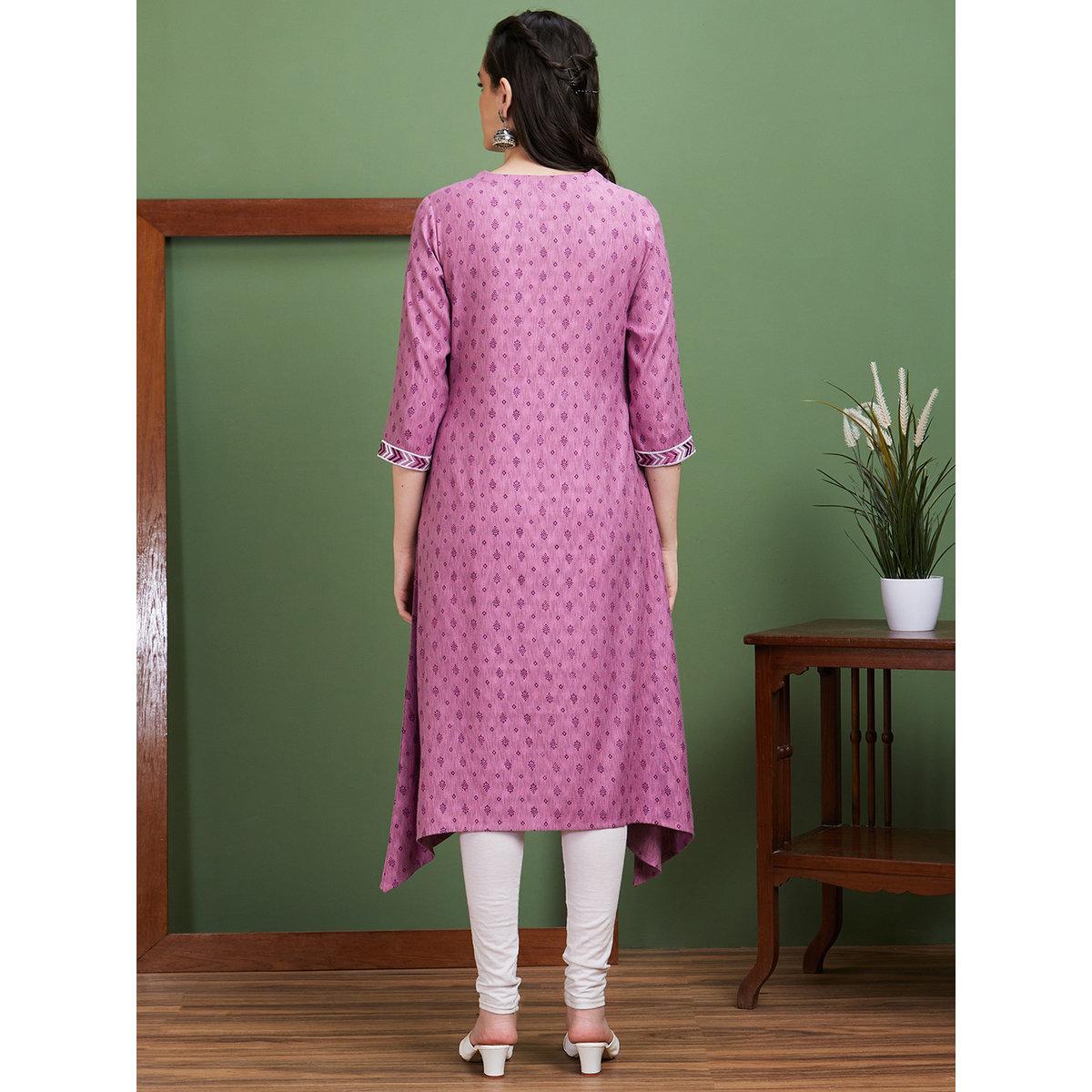 كورتا بتفاصيل مُطرزة وياقة دائرية-women-clothing-ethnicwear-kurtas-image-3