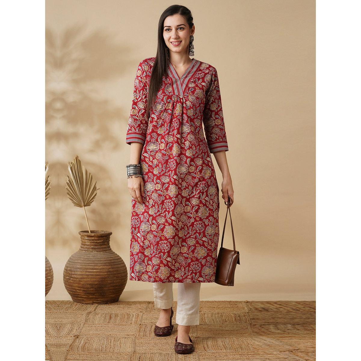 كورتا بطباعة زهور مُنمقة بترتر-women-clothing-ethnicwear-kurtas-image-1