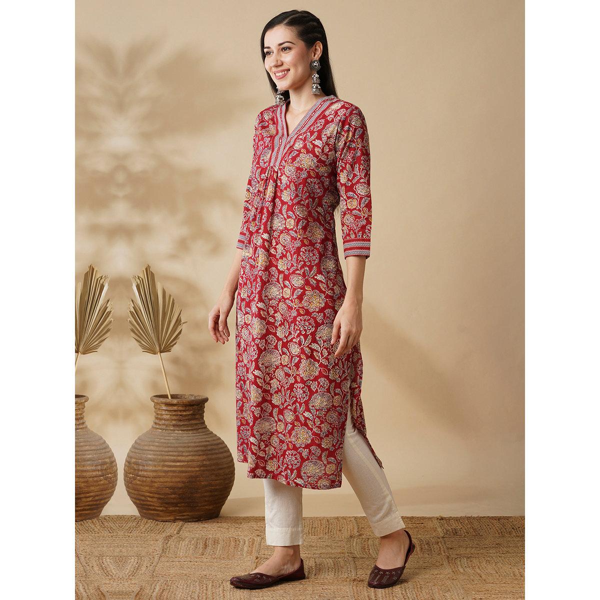 كورتا بطباعة زهور مُنمقة بترتر-women-clothing-ethnicwear-kurtas-image-2