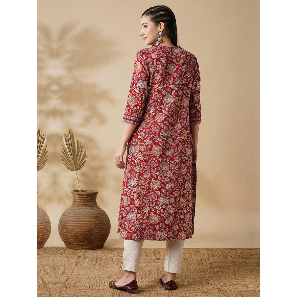 كورتا بطباعة زهور مُنمقة بترتر-women-clothing-ethnicwear-kurtas-image-3