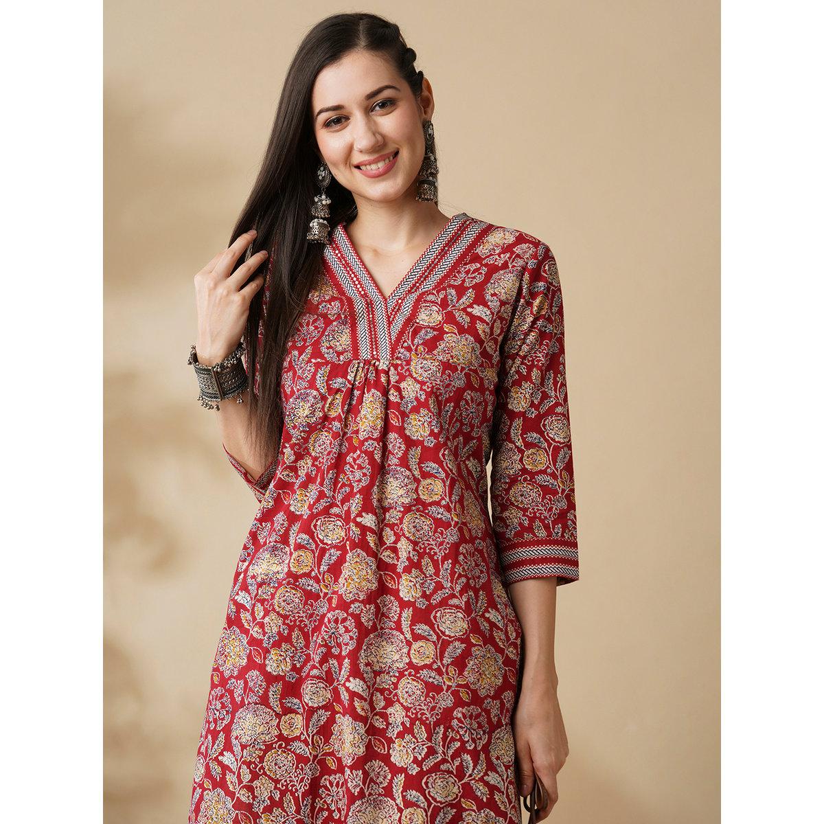 كورتا بطباعة زهور مُنمقة بترتر-women-clothing-ethnicwear-kurtas-image-6