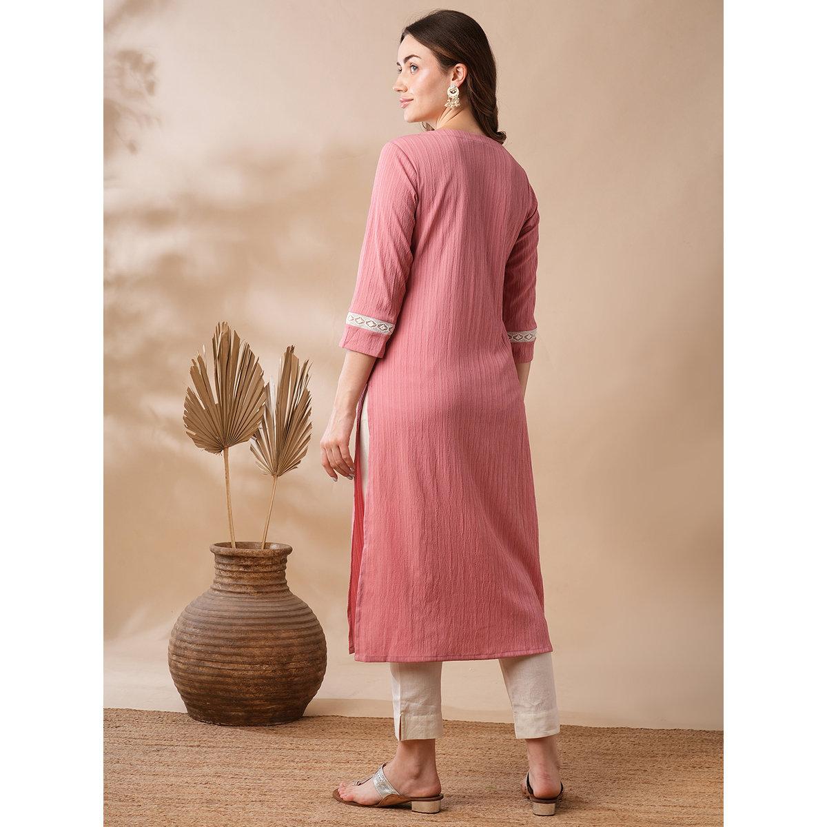 Globus X Styli Women Pink Sequined Embroidered Straight Kurta-women-clothing-ethnicwear-kurtas-image-3