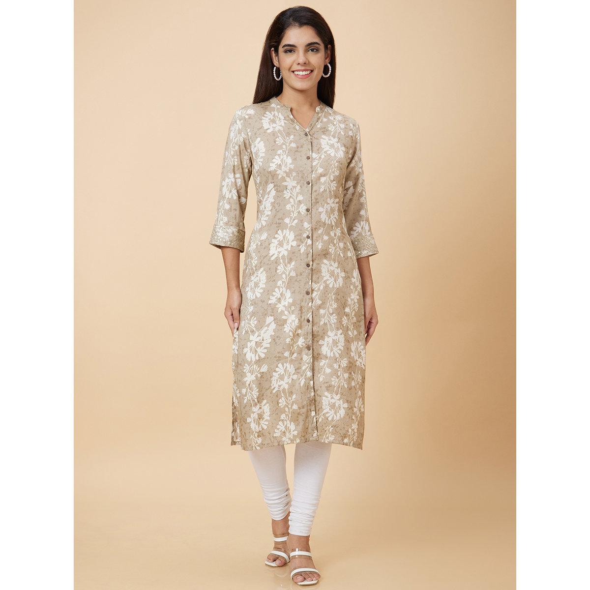 Globus X Styli Women Grey Printed Straight Kurta-women-clothing-ethnicwear-kurtas-image-2