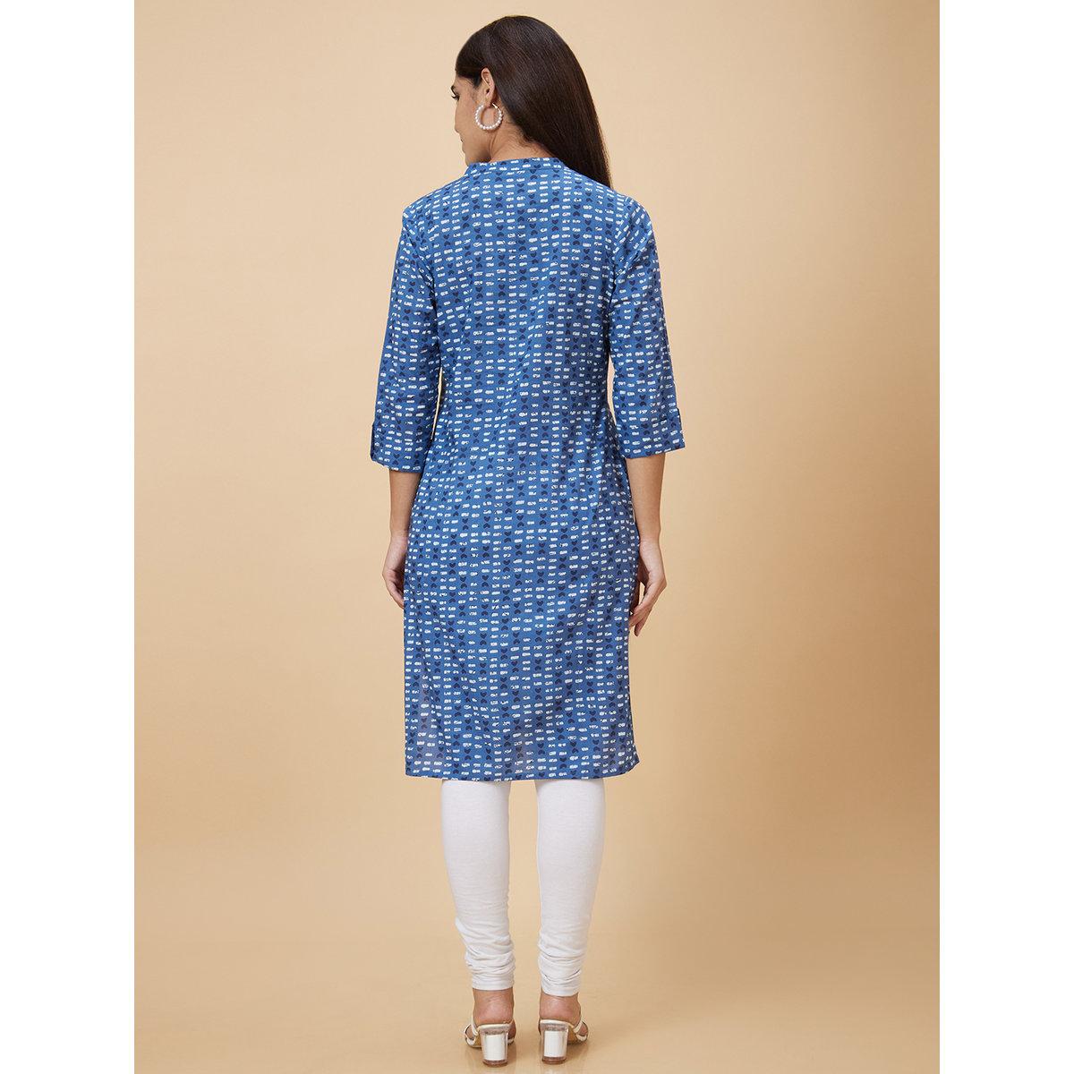 Globus X Styli Women Blue Printed Straight Kurta-women-clothing-ethnicwear-kurtas-image-3