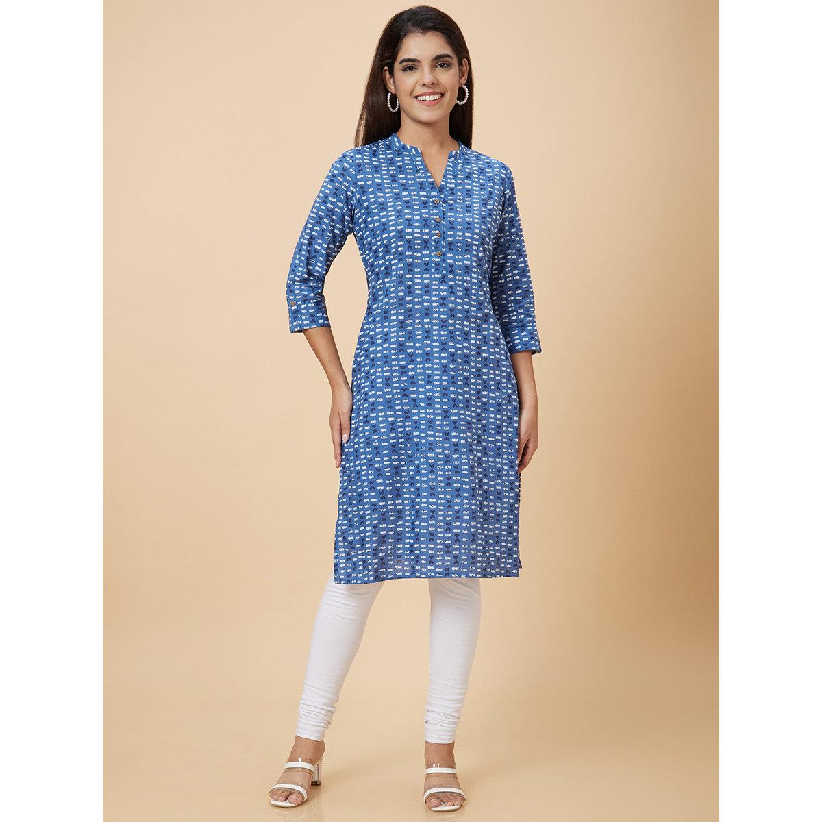 Globus X Styli Women Blue Printed Straight Kurta-women-clothing-ethnicwear-kurtas-image-6