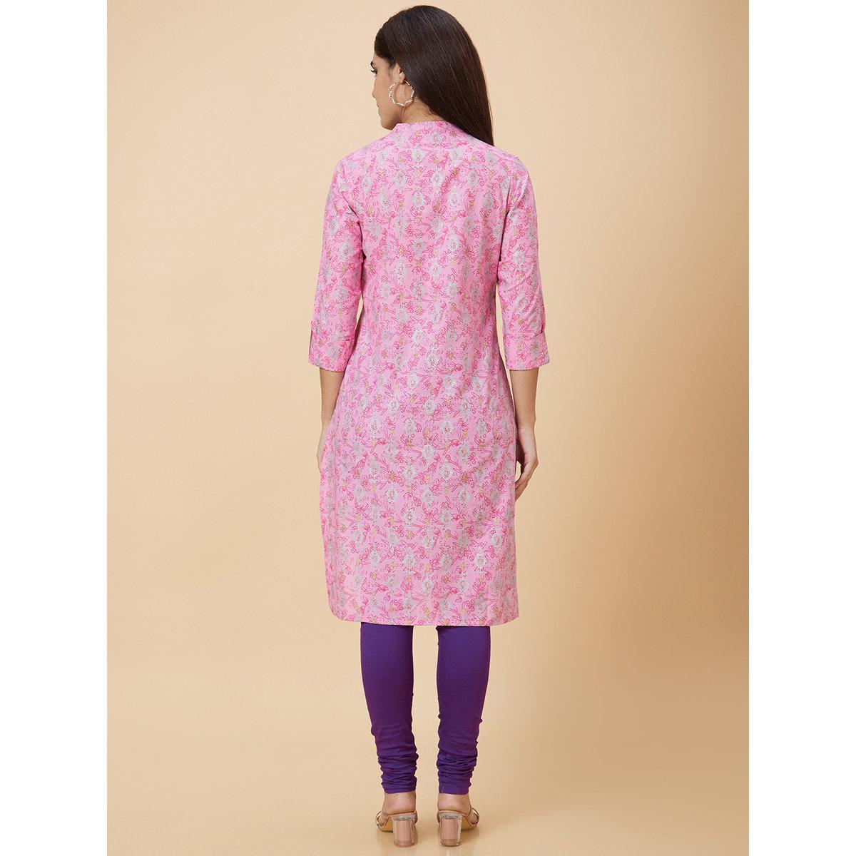 Globus X Styli Women Pink Printed Straight Kurta-women-clothing-ethnicwear-kurtas-image-3