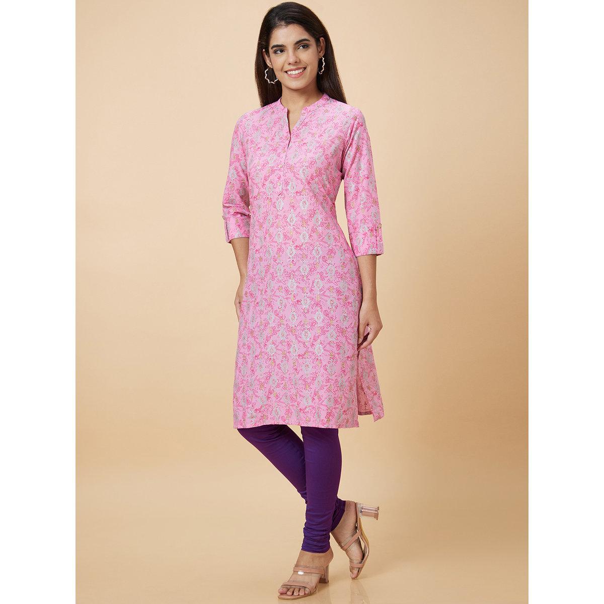 كورتا بطباعة وقصة مستقيمة-women-clothing-ethnicwear-kurtas-image-4