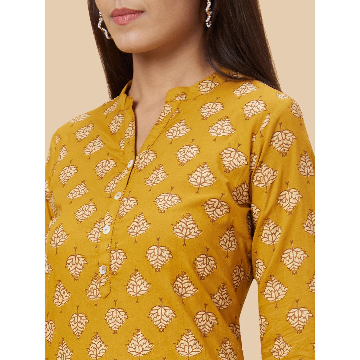 Globus X Styli Women Mustard Printed Straight Kurta-women-clothing-ethnicwear-kurtas-image-5