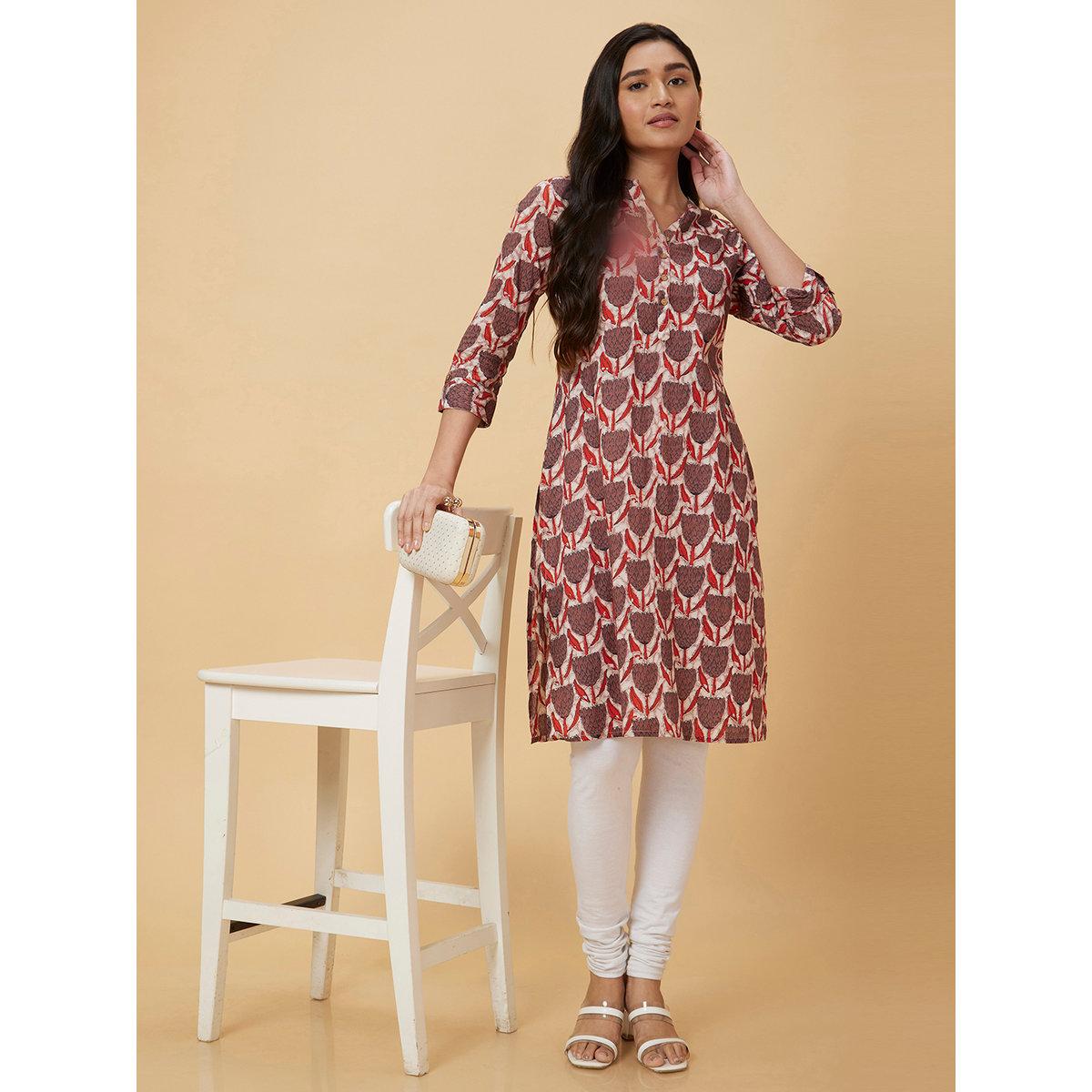 Globus X Styli Women Brown Printed Straight Kurta-women-clothing-ethnicwear-kurtas-image-1