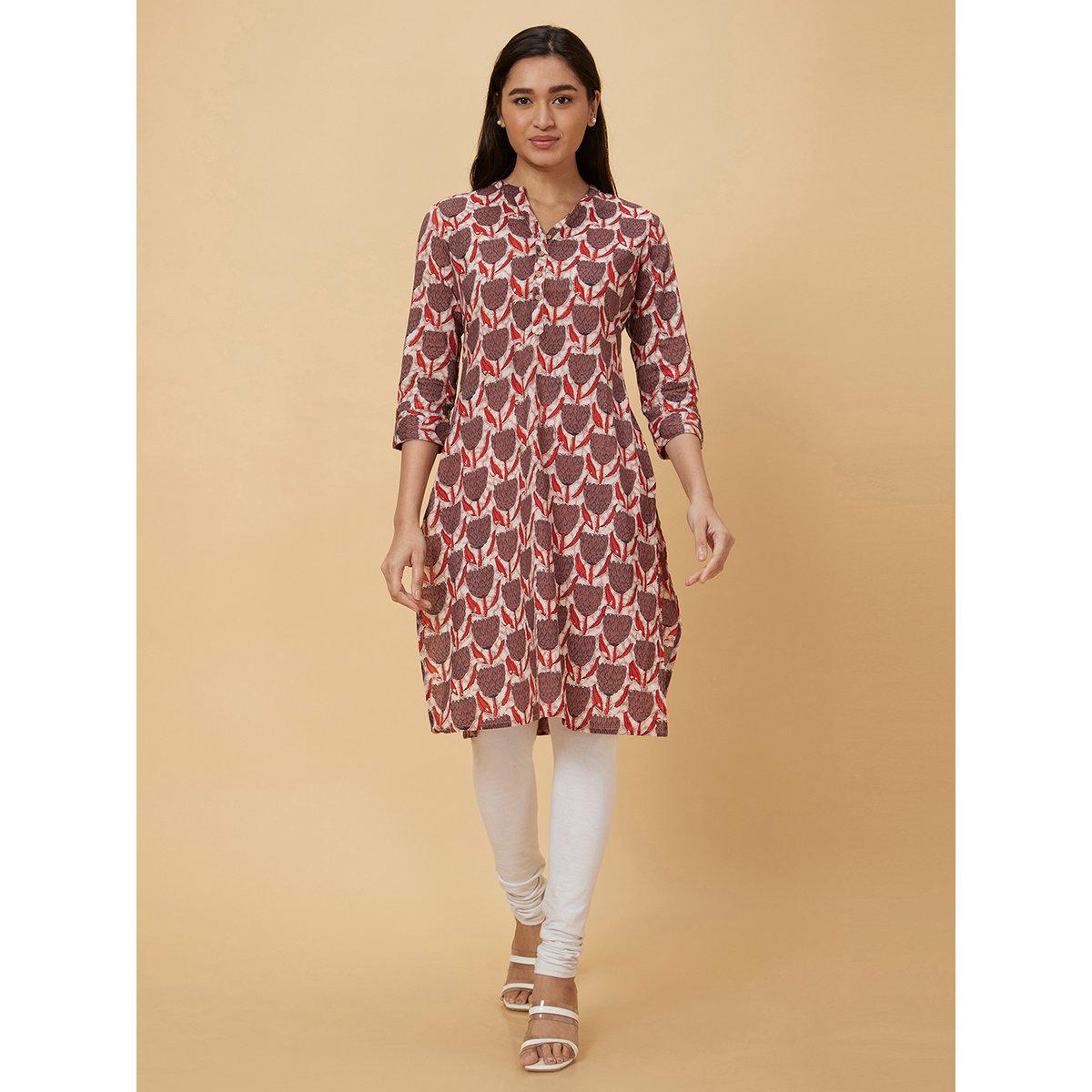Globus X Styli Women Brown Printed Straight Kurta-women-clothing-ethnicwear-kurtas-image-2