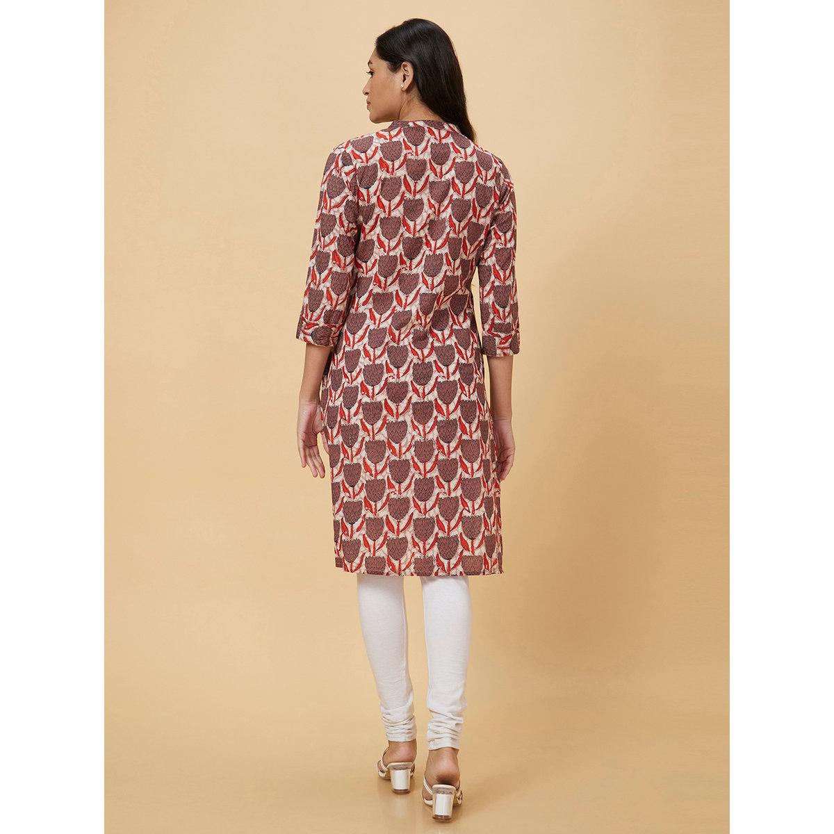 Globus X Styli Women Brown Printed Straight Kurta-women-clothing-ethnicwear-kurtas-image-3