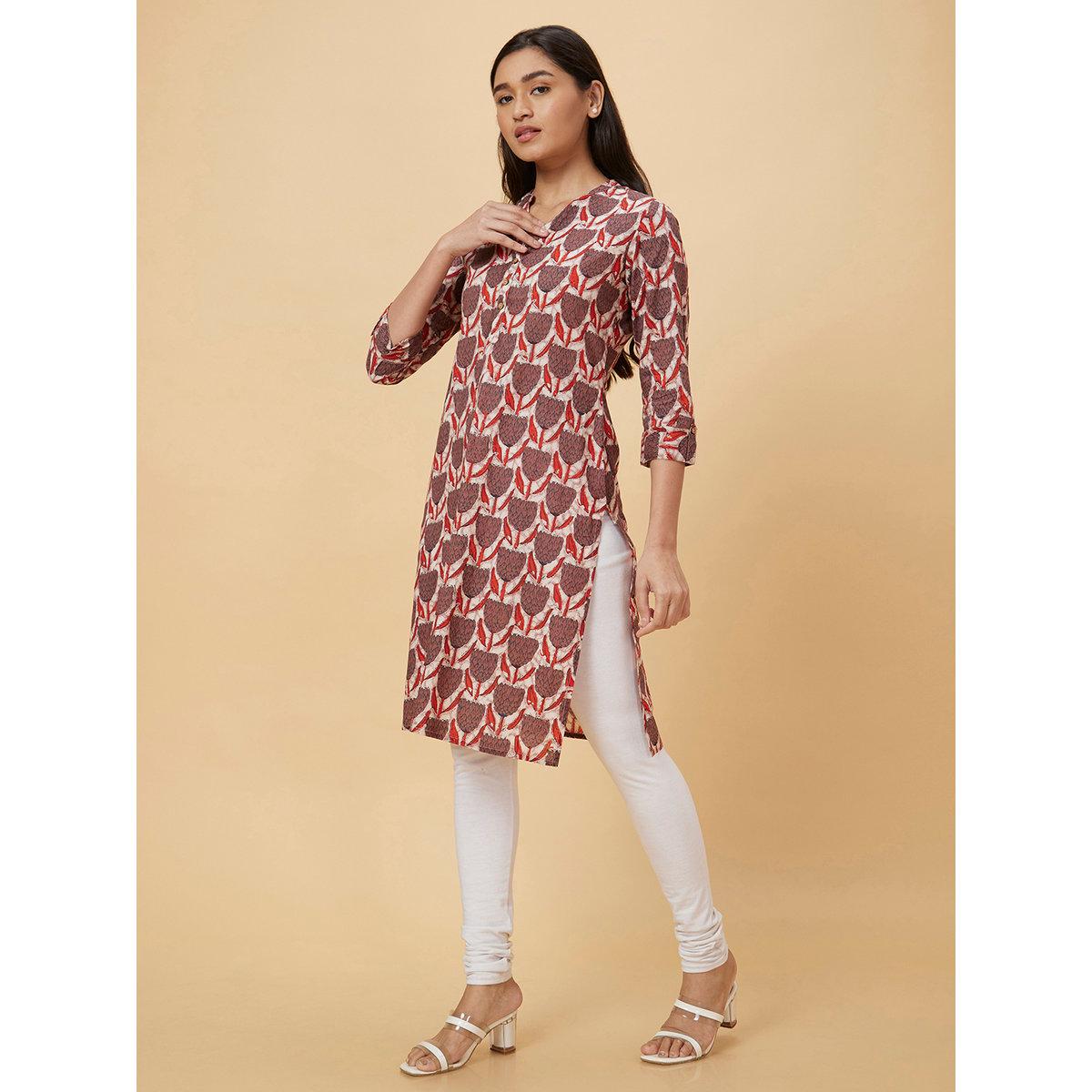 Globus X Styli Women Brown Printed Straight Kurta-women-clothing-ethnicwear-kurtas-image-4