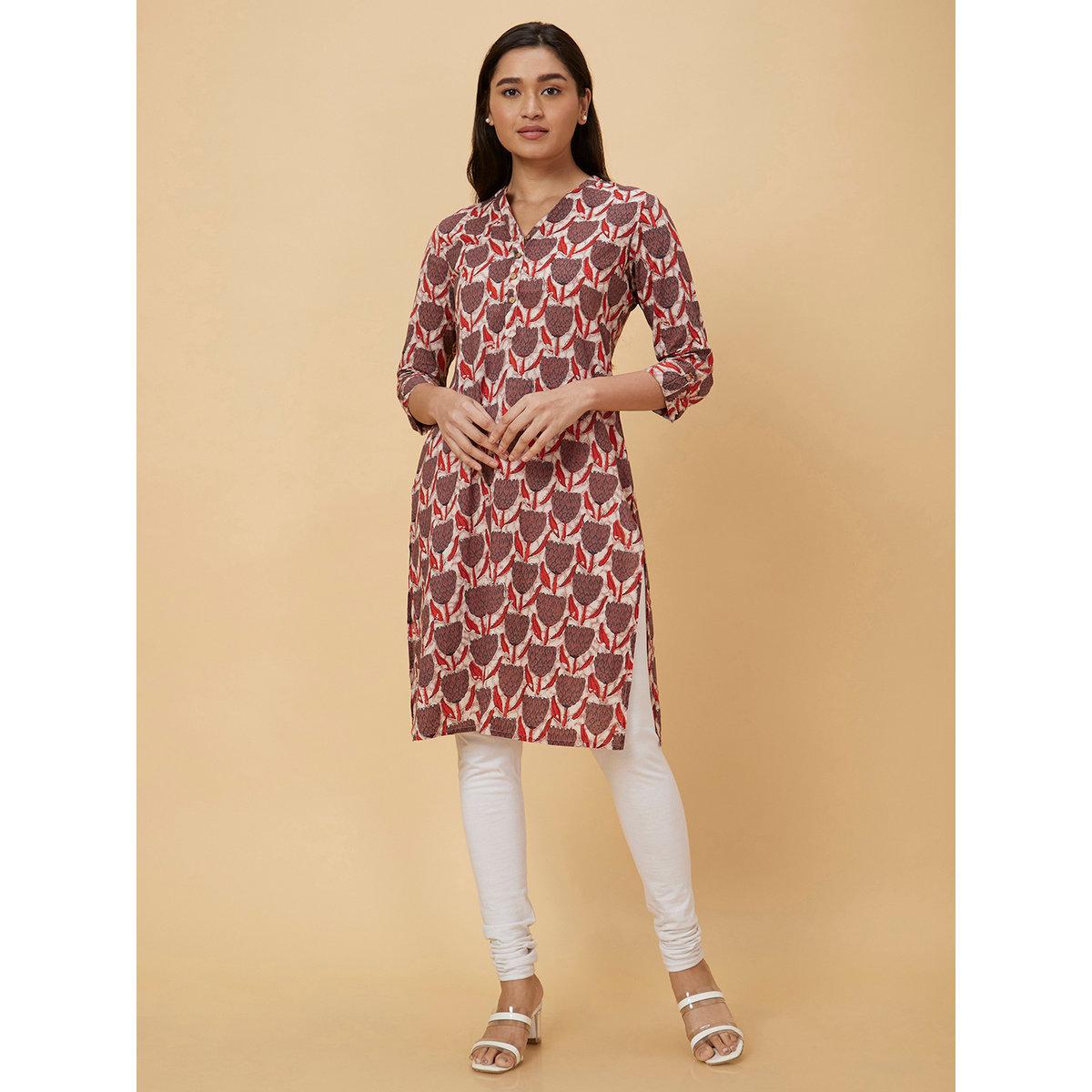 Globus X Styli Women Brown Printed Straight Kurta-women-clothing-ethnicwear-kurtas-image-6
